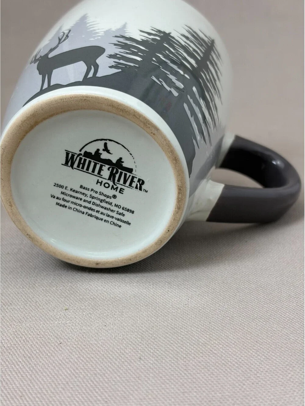 Bass Pro White River Home Deer Pine Forest Coffee Mug Rustic Lodge Cabin 16 oz